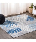 AMALFI COAST Area Rug Tropics Palm Leaves Gray/Blue 5' Square Indoor/Outdoor Area Rug