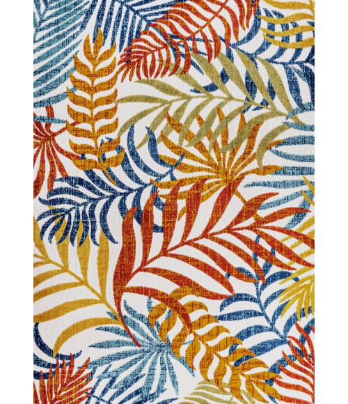 Tropics Palm Leaves Cream/Orange 5 ft. x 8 ft. Indoor/Outdoor Area Rug