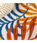 AMALFI COAST Area Rug Tropics Palm Leaves Cream/Orange 6' Round Indoor/Outdoor Area Rug