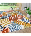 Tropics Palm Leaves Cream/Orange 5 ft. x 8 ft. Indoor/Outdoor Area Rug
