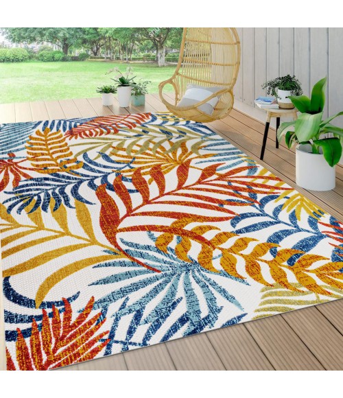 Tropics Palm Leaves Cream/Orange 5 ft. x 8 ft. Indoor/Outdoor Area Rug