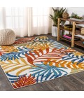 Tropics Palm Leaves Cream/Orange 5 ft. x 8 ft. Indoor/Outdoor Area Rug