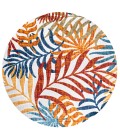 AMALFI COAST Area Rug Tropics Palm Leaves Cream/Orange 6' Round Indoor/Outdoor Area Rug