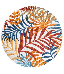 Jonathany Amalfi Coast AMC100B Cream/Orange Area Rug 5 ft. 3 in. X 5 ft. 3 in. Round