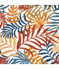 Tropics Palm Leaves Cream/Orange 6' Square Indoor/Outdoor Area Rug