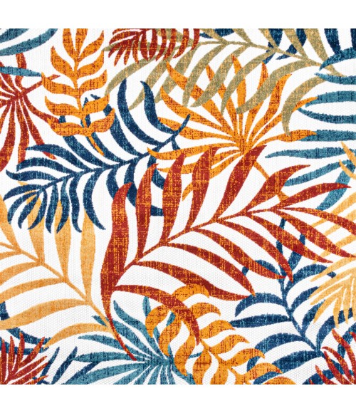 Tropics Palm Leaves Cream/Orange 6' Square Indoor/Outdoor Area Rug