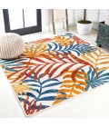 Tropics Palm Leaves Cream/Orange 6' Square Indoor/Outdoor Area Rug
