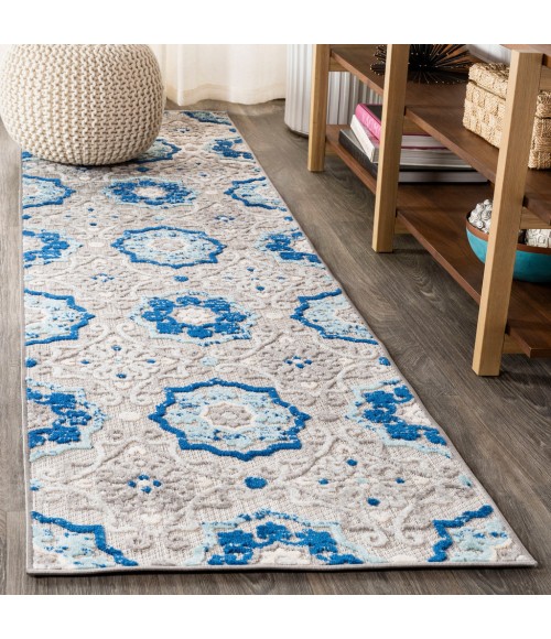 AMALFI COAST Area Rug Mediterranean Medallion Blue/Gray 2 ft. x 10 ft. Indoor/Outdoor Runner Rug