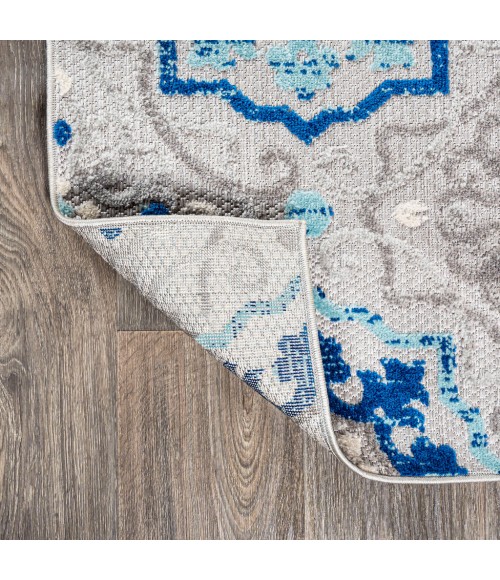 AMALFI COAST Area Rug Mediterranean Medallion Blue/Gray 5' Square Indoor/Outdoor Area Rug