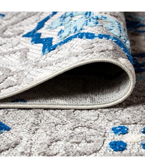 AMALFI COAST Area Rug Mediterranean Medallion Blue/Gray 5' Square Indoor/Outdoor Area Rug
