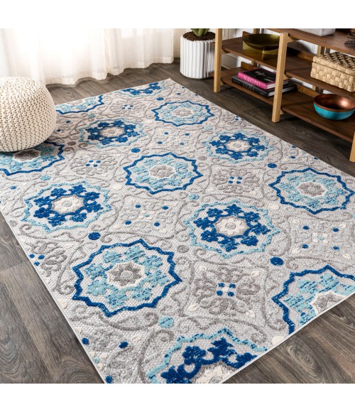Mediterranean Medallion Blue/Gray 5 ft. x 8 ft. Indoor/Outdoor Area Rug