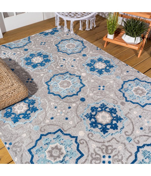 Mediterranean Medallion Blue/Gray 5 ft. x 8 ft. Indoor/Outdoor Area Rug