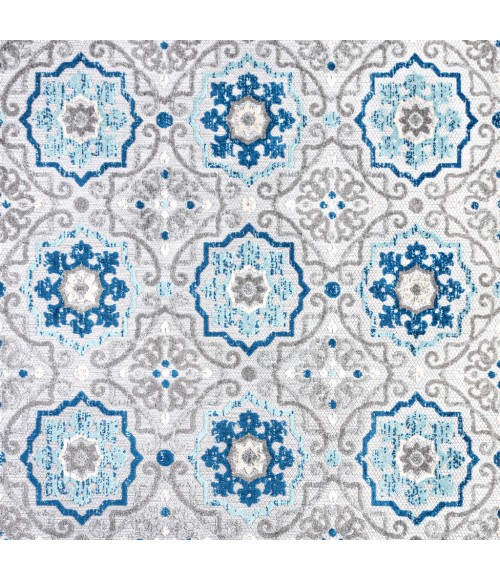 AMALFI COAST Area Rug Mediterranean Medallion Blue/Gray 5' Square Indoor/Outdoor Area Rug