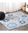 AMALFI COAST Area Rug Mediterranean Medallion Blue/Gray 5' Square Indoor/Outdoor Area Rug