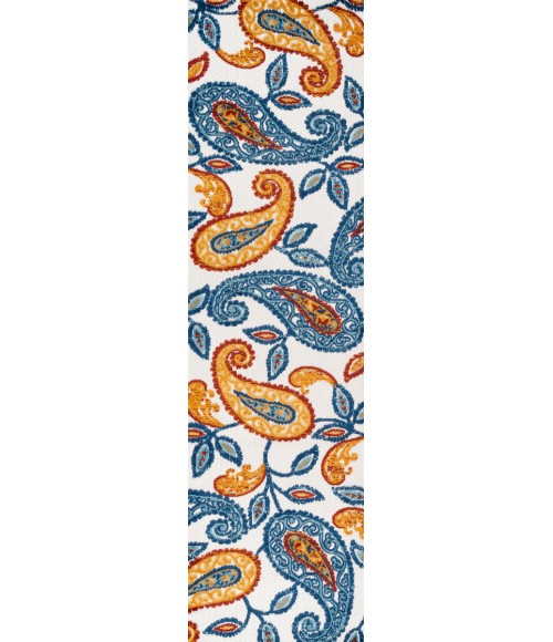 AMALFI COAST Area Rug Julien Paisley High-Low Orange/Blue 2 ft. x 10 ft. Indoor/Outdoor Runner Rug