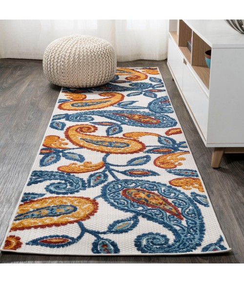 AMALFI COAST Area Rug Julien Paisley High-Low Orange/Blue 2 ft. x 10 ft. Indoor/Outdoor Runner Rug
