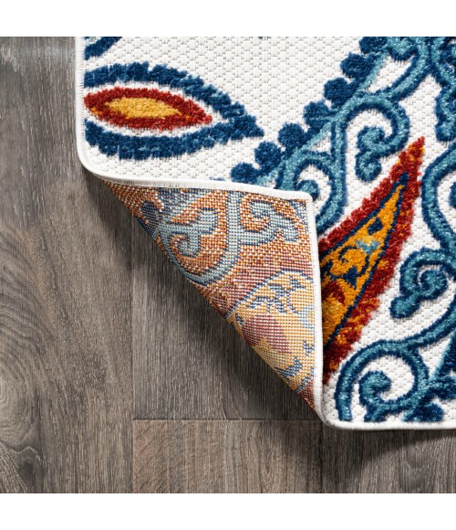 AMALFI COAST Area Rug Julien Paisley High-Low Orange/Blue 2 ft. x 10 ft. Indoor/Outdoor Runner Rug
