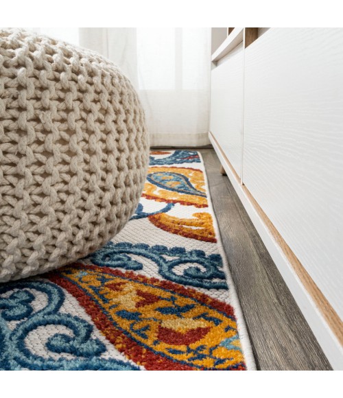 AMALFI COAST Area Rug Julien Paisley High-Low Orange/Blue 2 ft. x 10 ft. Indoor/Outdoor Runner Rug