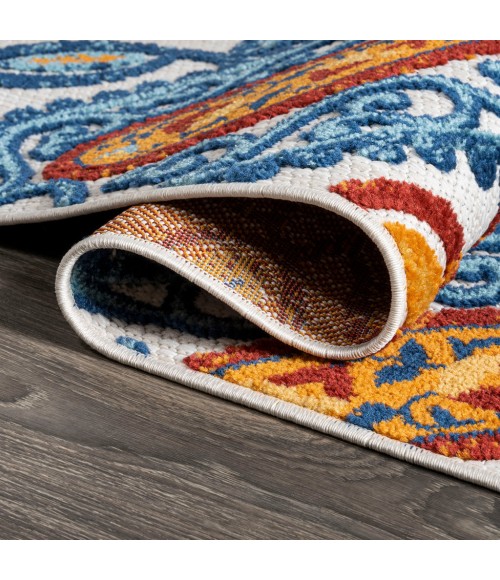 AMALFI COAST Area Rug Julien Paisley High-Low Orange/Blue 2 ft. x 10 ft. Indoor/Outdoor Runner Rug