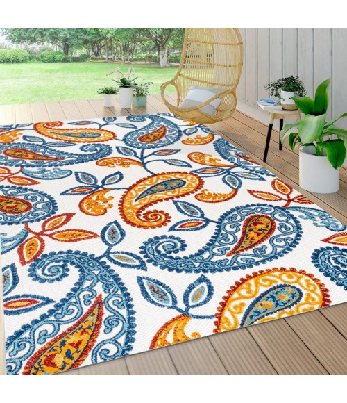 Julien Paisley High-Low Orange/Blue 8 ft. x 10 ft. Indoor/Outdoor Area Rug
