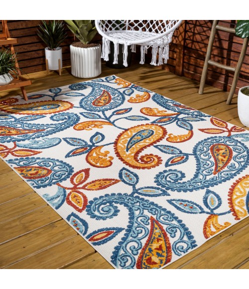 Julien Paisley High-Low Orange/Blue 8 ft. x 10 ft. Indoor/Outdoor Area Rug