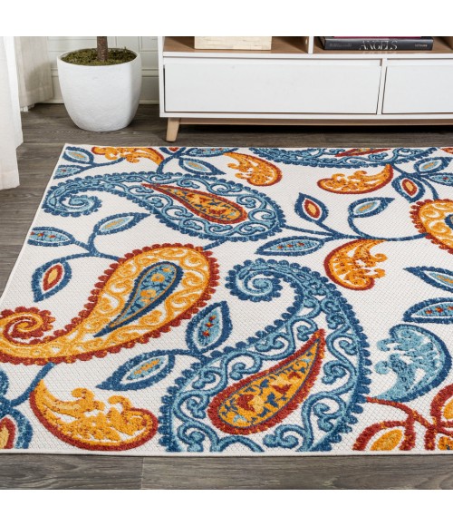 Julien Paisley High-Low Orange/Blue 8 ft. x 10 ft. Indoor/Outdoor Area Rug