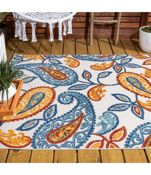 Julien Paisley High-Low Orange/Blue 8 ft. x 10 ft. Indoor/Outdoor Area Rug