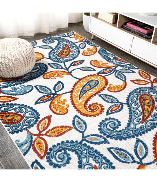 Julien Paisley High-Low Orange/Blue 8 ft. x 10 ft. Indoor/Outdoor Area Rug