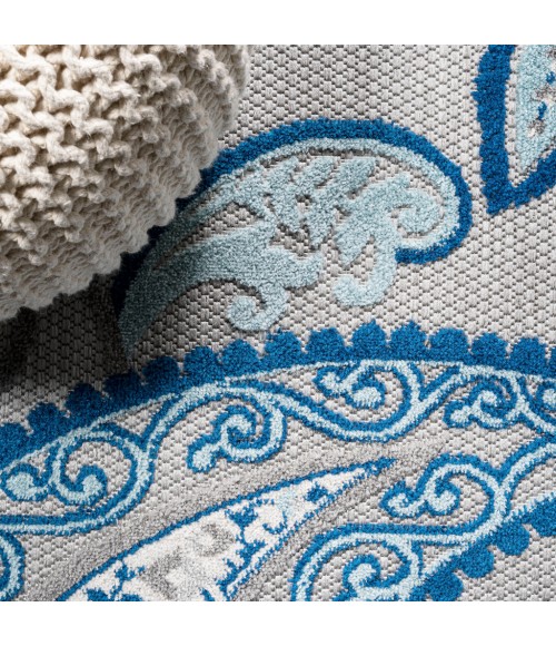 AMALFI COAST Area Rug Julien Paisley High-Low Blue/Light Gray 2 ft. x 8 ft. Indoor/Outdoor Runner Rug