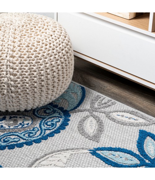 AMALFI COAST Area Rug Julien Paisley High-Low Blue/Light Gray 2 ft. x 8 ft. Indoor/Outdoor Runner Rug
