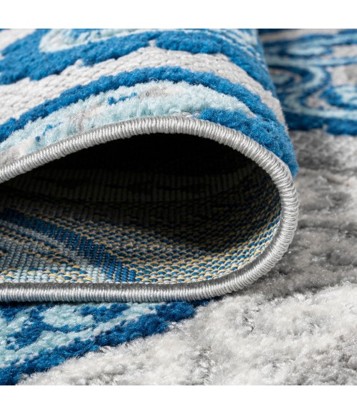 AMALFI COAST Area Rug Julien Paisley High-Low Blue/Light Gray 2 ft. x 8 ft. Indoor/Outdoor Runner Rug