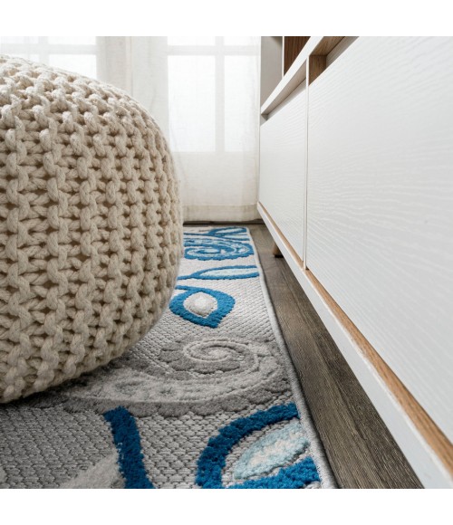 AMALFI COAST Area Rug Julien Paisley High-Low Blue/Light Gray 2 ft. x 8 ft. Indoor/Outdoor Runner Rug