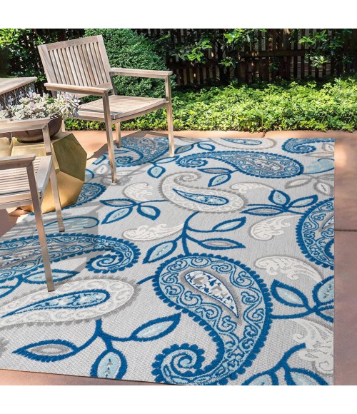 AMALFI COAST Area Rug Julien Paisley High-Low Blue/Light Gray 8 ft. x 10 ft. Indoor/Outdoor Area Rug