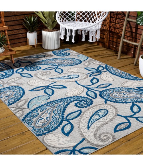 AMALFI COAST Area Rug Julien Paisley High-Low Blue/Light Gray 8 ft. x 10 ft. Indoor/Outdoor Area Rug