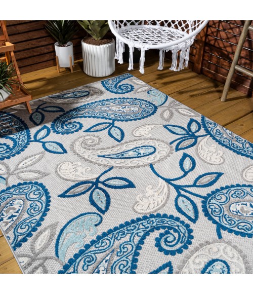 AMALFI COAST Area Rug Julien Paisley High-Low Blue/Light Gray 8 ft. x 10 ft. Indoor/Outdoor Area Rug