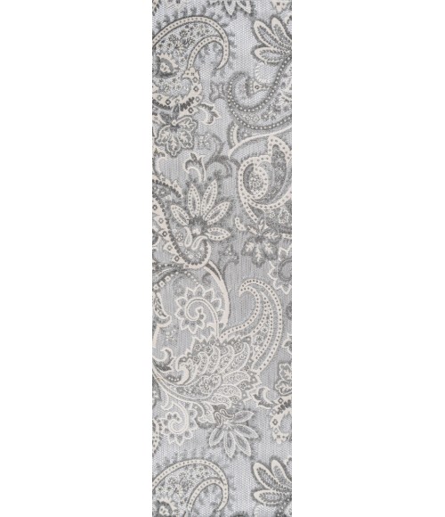 Gordes Paisley High-Low Light Gray/Ivory 2 ft. x 8 ft. Indoor/Outdoor Runner Rug