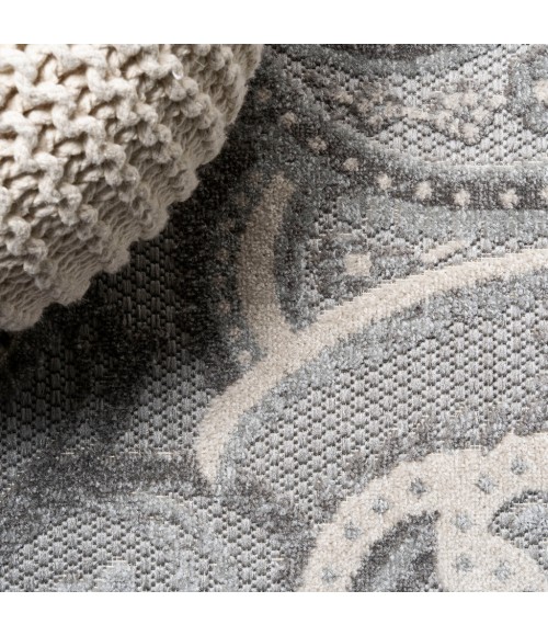 Gordes Paisley High-Low Light Gray/Ivory 2 ft. x 8 ft. Indoor/Outdoor Runner Rug