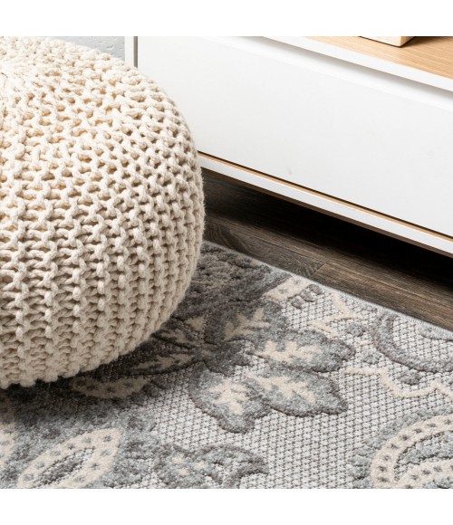 Gordes Paisley High-Low Light Gray/Ivory 2 ft. x 8 ft. Indoor/Outdoor Runner Rug