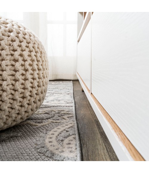 Gordes Paisley High-Low Light Gray/Ivory 2 ft. x 8 ft. Indoor/Outdoor Runner Rug