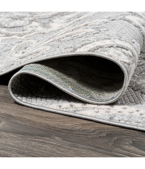 Gordes Paisley High-Low Light Gray/Ivory 2 ft. x 8 ft. Indoor/Outdoor Runner Rug