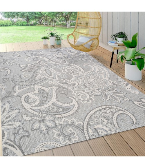 Gordes Paisley High-Low Light Gray/Ivory 3 ft. x 5 ft. Indoor/Outdoor Area Rug