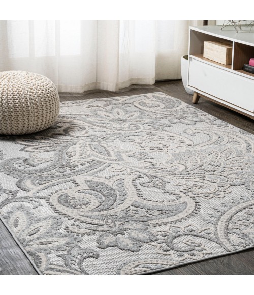 Gordes Paisley High-Low Light Gray/Ivory 3 ft. x 5 ft. Indoor/Outdoor Area Rug