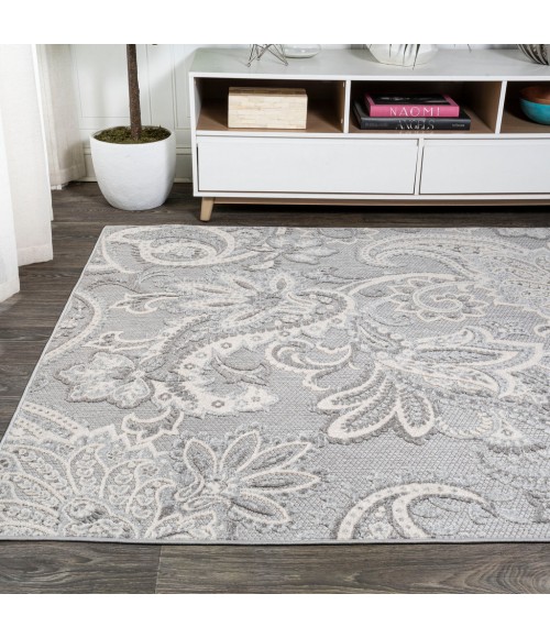 Gordes Paisley High-Low Light Gray/Ivory 3 ft. x 5 ft. Indoor/Outdoor Area Rug