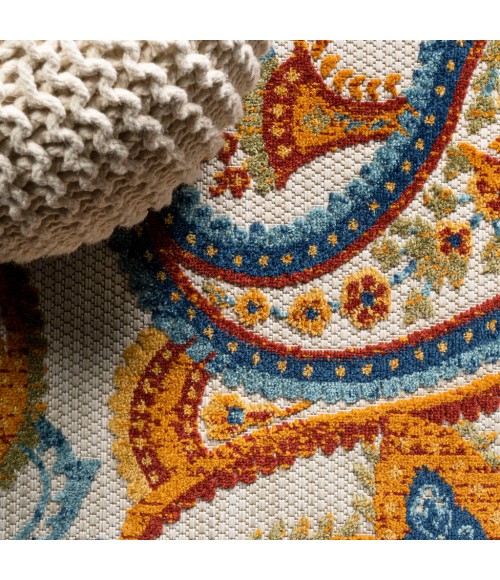 AMALFI COAST Area Rug Gordes Paisley High-Low Orange/Multi 2 ft. x 10 ft. Indoor/Outdoor Runner Rug