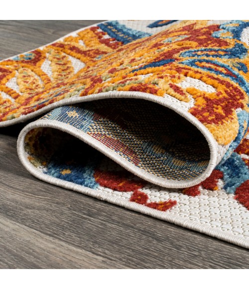 AMALFI COAST Area Rug Gordes Paisley High-Low Orange/Multi 2 ft. x 10 ft. Indoor/Outdoor Runner Rug