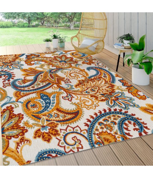 AMALFI COAST Area Rug Gordes Paisley High-Low Orange/Multi 4 ft. x 6 ft. Indoor/Outdoor Area Rug