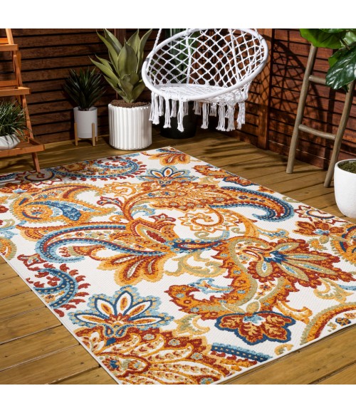 AMALFI COAST Area Rug Gordes Paisley High-Low Orange/Multi 4 ft. x 6 ft. Indoor/Outdoor Area Rug