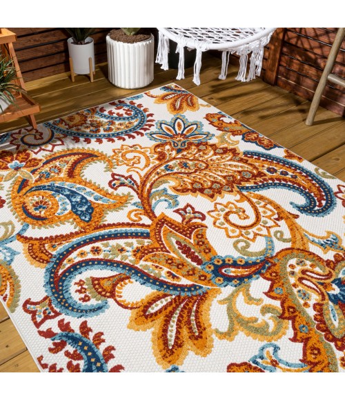 AMALFI COAST Area Rug Gordes Paisley High-Low Orange/Multi 4 ft. x 6 ft. Indoor/Outdoor Area Rug