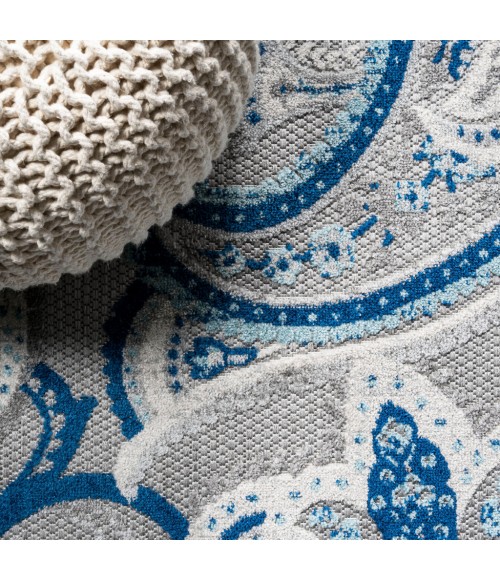 Gordes Paisley High-Low Light Gray/Blue 2 ft. x 8 ft. Indoor/Outdoor Runner Rug