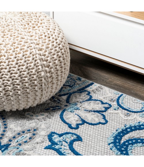 Gordes Paisley High-Low Light Gray/Blue 2 ft. x 8 ft. Indoor/Outdoor Runner Rug